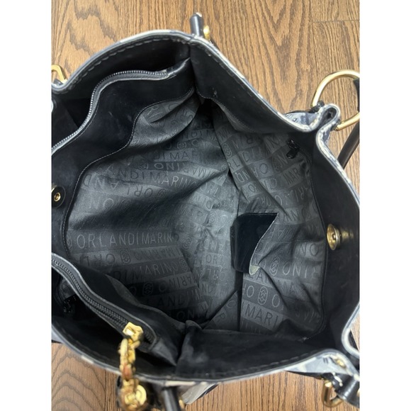 Marino Orlandi Handbag Pin Up Girl Newsprint Collage Leather Shoulder Bag Tote - Picture 12 of 16